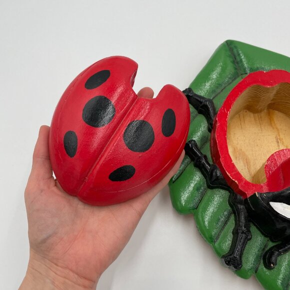 Handmade Ladybug Box Painted Ladybeetle Leaf Wooden Keepsake Trinket Home Decor - Picture 5 of 7